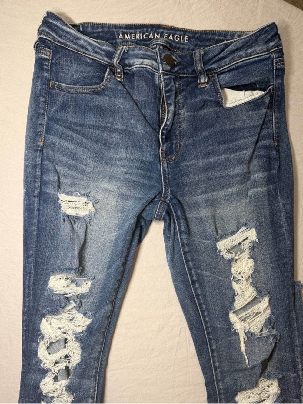 American Eagle Outfitters Ripped Skinny Jeans in Blue Denim
